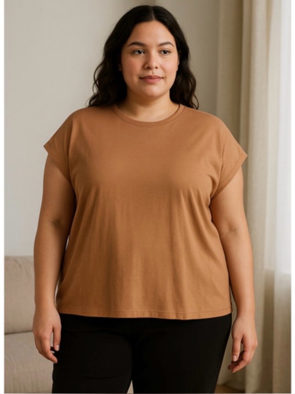 Eileen Fisher brown organic cotton Short-Sleeve Boxy Top size XL